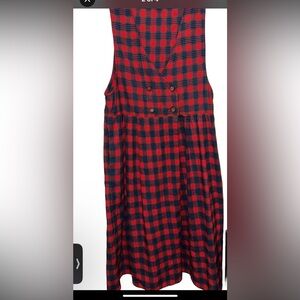 Vtg JG HOOK Plaid Flannel Jumper Dress Red Midi Length Sz 14 /36” Waist Red/Blue